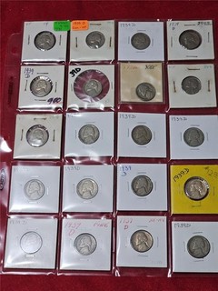 Dealer's Overstock Sheet of 20 CIRC TO XF JEFFERSON NICKELS 1939 D #T3880