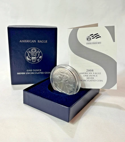 .999 Fine Silver 1 Oz Uncirculated 2008 W One Dollar American Eagle W/ Box COA