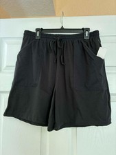 Womens Black Drawstring Shorts Elastic Waist Cotton Blend Lounge Casual NWT