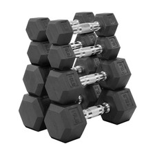 FlexWave Rubber Hex Dumbbell Set 70LB Cast Iron Home Gym Weights Training