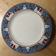 CUTE CHRISTMAS/WINTER DINNER PLATES 4 SAKURA SNOWMAN BY DEBBIE MUMM EUC