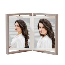 4x6 Wooden Bi-Folding Picture Frame - Tabletop Rotating Display Holds 4 Photo...