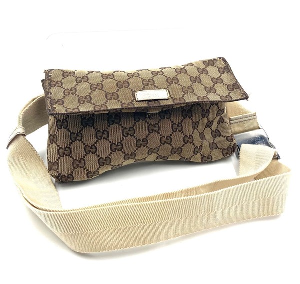 GUCCI GG Canvas Leather Shoulder Bag Crossbody Bag Beige Brown Unisex