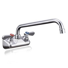 Commercial Wall Mount Sink Faucet 4" Center 12" Swivel Spout Dual Handle Brass