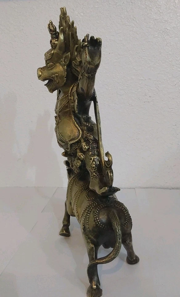 Antigua Escultura Yamantaka de Bronce Dorado-Bodhisattva de la Sabiduría 11 X 7,5 X 3 Foto 4 de 4