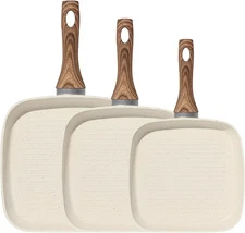 3Pcs Nonstick Grill Pans Square Frying Pans Set Camping Cooking Stay Cool Handle