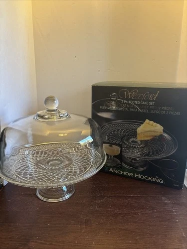 Vintage Anchor Hocking Wexford Clear Glass Footed Cake Stand/Punch Bowl