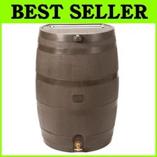 50-Gallon Rain Barrel with Brass Spigot, Walnut Color