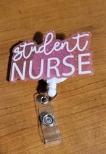 Pink Student Nurse Glitter Alligator Retractable Badge Reel Acrylic Future