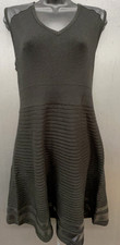 Calvin Klein Sweater Dress L Black Sleeveless Ribbed Faux Leather Whimsigoth Y2K
