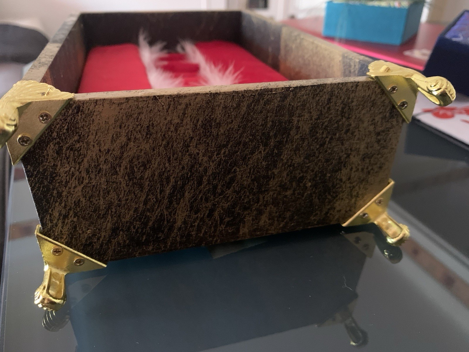 Boîte à bijoux en bambou noir pour coiffeuse rétro et witchy