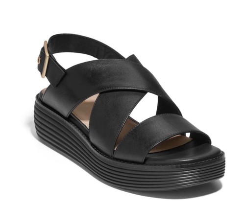 NWOB Cole Haan Leather Original Grand Platform Buckle Sandals Black, size 7B