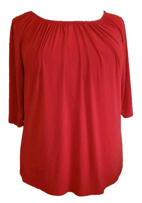 ASHLEY STEWART Womens 18/20 Stretch Cold Shoulder 3/4 Sleeve Top Solid Red