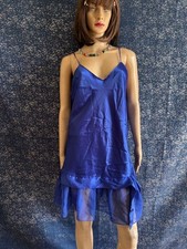 VTG FREDERICK'S OF HOLLYWOOD COBALT BLUE SATIN BABY DOLL LINGERIE SZ L