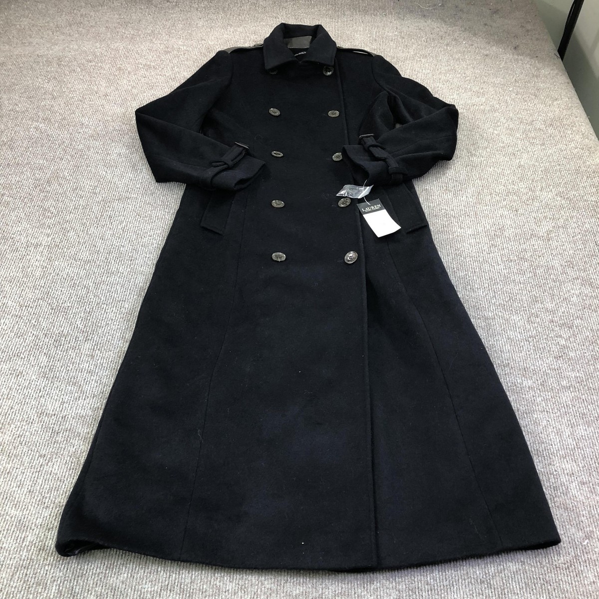 Lauren Ralph Lauren Wool Coat Womens 4 Navy Double Breasted Belted