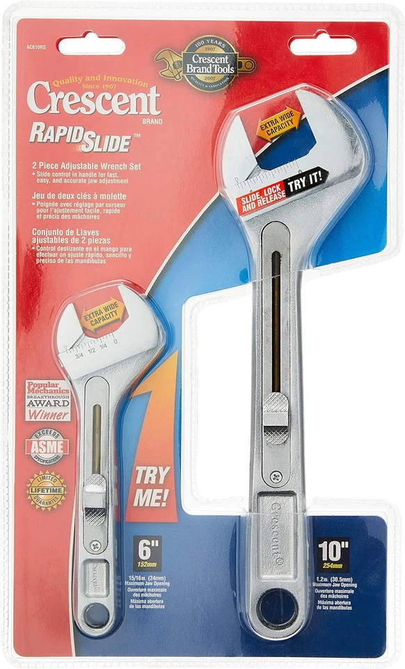 Crescent Rapidslide Adjustable Wrench Set 6" & 10" AC610RS, Black 2 Pc. - Image 4 of 4