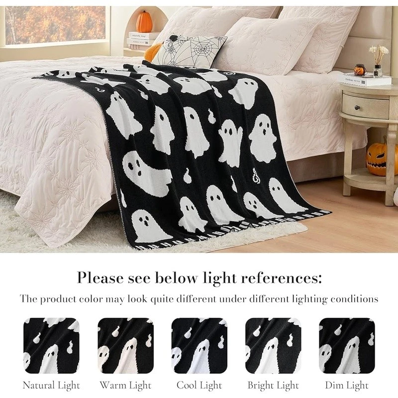 Chenille Throw Blanket with Ghost Pattern, Soft and Warm Lightweight Gift