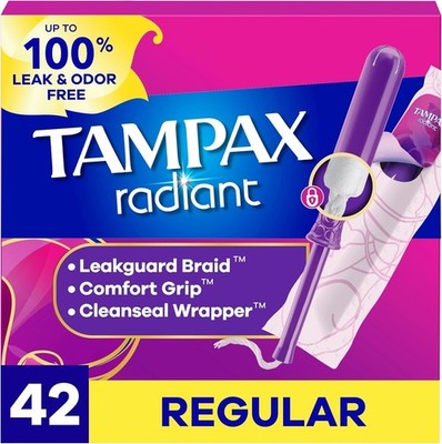 Tampax Radiant Tampons for Women, Regular - 2 Pack - 84 Tampons