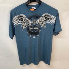 Harley-Davidson Mens Blue Graphic T-Shirt With Wings & Speedway Design Size L