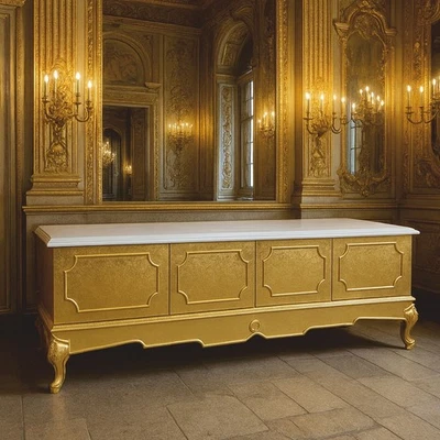 Casa Padrino Luxus Barock TV Schrank Gold / Weiß 200 cm Barock Wohnzimmer Möbel - Bild 1 von 2