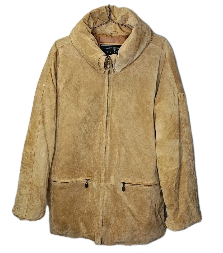 Abrigo acolchado Express cuello redondo gamuza cuero grande marrón micro loft plumón de colección Y2k Foto 2 de 4