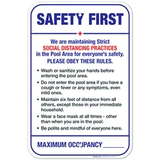 Social Distancing Pool Rules Sign, Pool Rules Safety Sign,