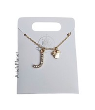 2025 Disney Parks Mickey Mouse Ear Rhinestone Letter J, Gold Tone Necklace