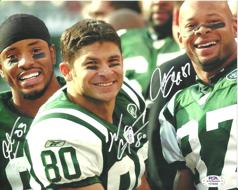 3x Signed 8x10 Photo Wayne Chrebet Santana Moss Laveranues Coles Jets WR PSA COA - Image 2 of 2