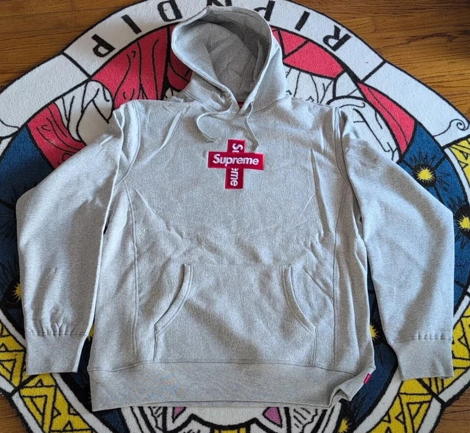 Sweat à capuche Supreme Cross Box Logo   Gris   Large