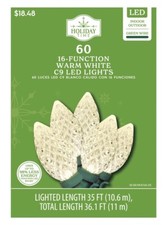 Holiday Time 60 16-Function LED Warm White C9 Lights Total Length 36 Ft NIB