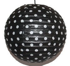 710 Lampione 1 Pz. Lanterna Carta Lampada Nero Bianco Puntini Rotondo 40 CM