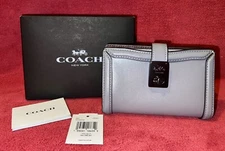 Coach Smooth Leather Tab Front HUTTON Wallet Granite NWT