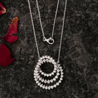 2.67 Ct Real H/SI Diamond Pendant Necklace 14k White Solid Gold Birthday Gift
