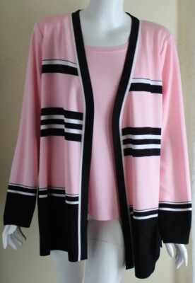 NEW Exclusively Misook Sz 2X Elegant Pink Black Twinset Jacket Tank Top Knit