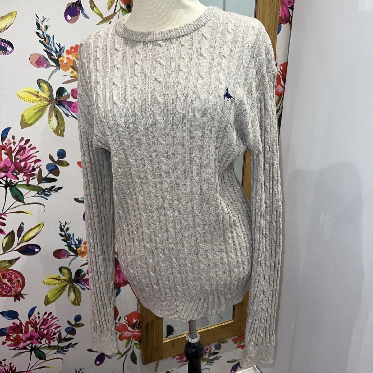 Jack Wills Jumper Adults S Beige Wool Slim Fit Cable Knit The Marlow Sweater Men