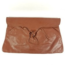 Jordan Marsh Boho Vtg 80s Large Leather Clutch Bag Camel Brown Made In Italy 13"