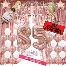 85th Birthday Rose Gold Decorations - 40" Number Balloons, Foil Curtains  More