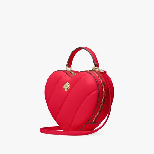 NWT Kate Sapde KK191 Love Shack Quilted 3D Heart Crossbody Smooth Leather $389 - Picture 7 of 15