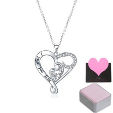 925 Sterling Silver I Love You Mom CZ Heart Pendant Mother Child Necklace Gift