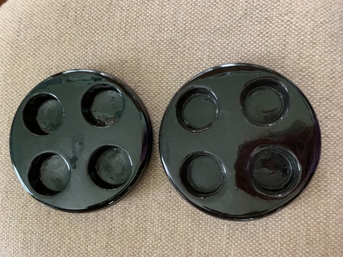 Vintage Candle Holder set of 2 - holds 4 Tealights Ceramic Black Round Circular - Picture 5 of 7