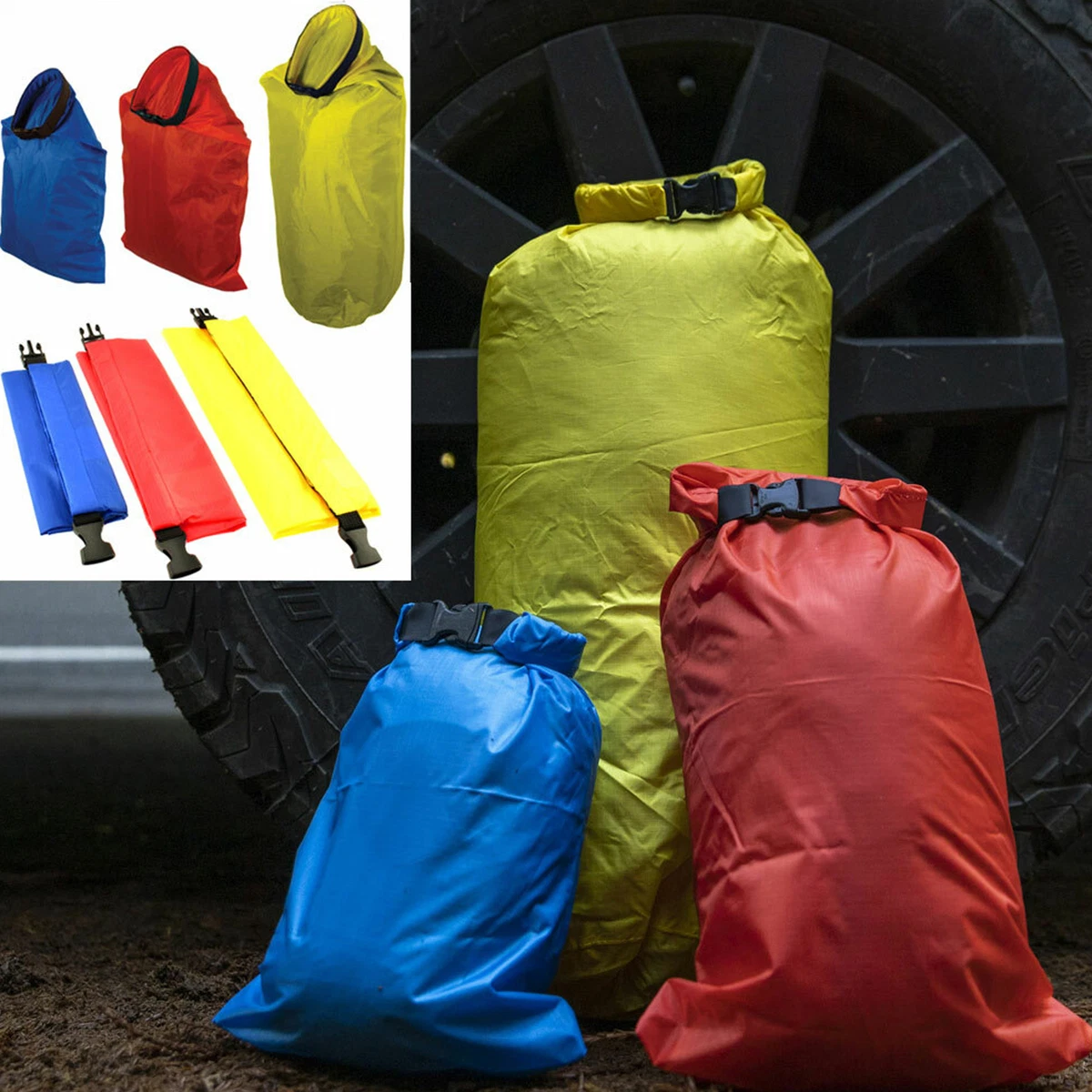 3pc Dry Sack Set Utility Bag Waterproof Gear Camping Kayaking