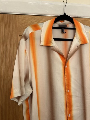 H&M Gents Orange Brown Stripped Short Sleeve Shirt L 48in Chest Regular - Picture 4 of 14