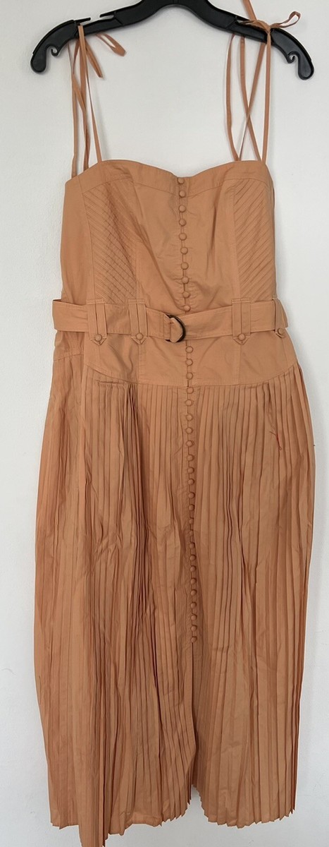 ulla johnson cosette pleated poplin midi dress NWT Auth Ulla Johnson Cosette Pleated Poplin Midi Dress Pale Peach size 12  US