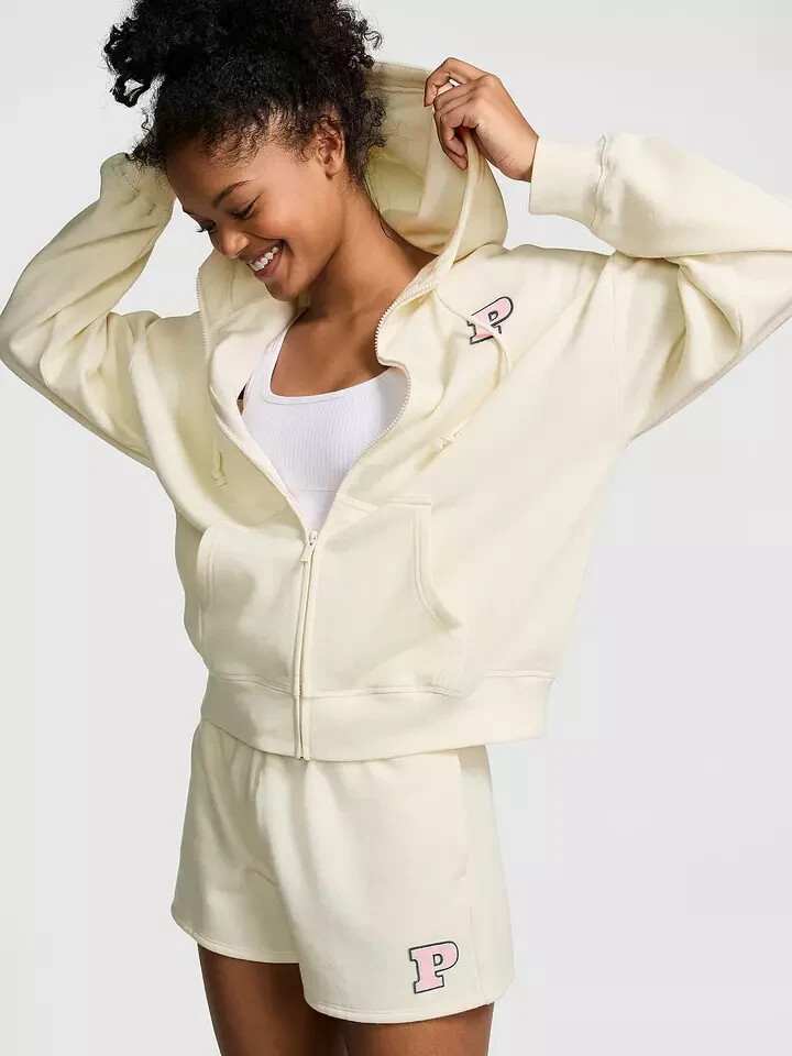 XL NWT VICTORIA SECRET PINK Limited Edition Ivy Fleece Campus Full Zip