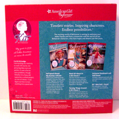 American Girl KIT Mini Doll & Stand & 3 Book Set Beforever New In