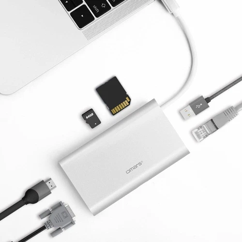 Omars USB C Hub HDMI 4K, Gigabit Ethernet, Micro SD- & SD Karten-Slots, 3x USB