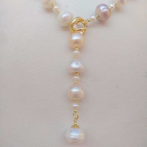 22" Popular Big & Small Akoya White Multicolor Baroque Pearl Necklace 14k Gold P - Picture 3 of 6