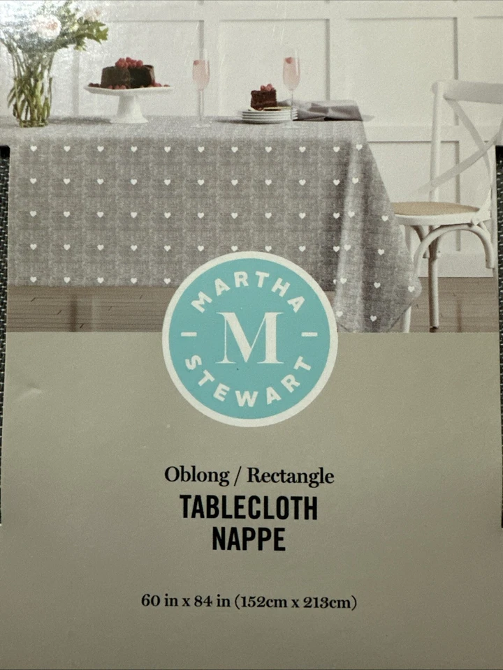 Martha Stewart Fabric Tablecloth Gray White Hearts 60x84 Oblong NEW - Image 4 of 4