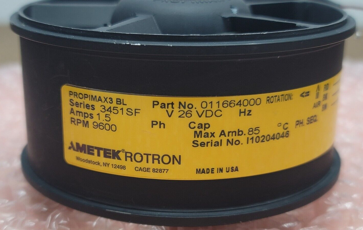 Ametek Rotron Propimax3BL 011664000 9600RPM 26VDC 1.5A