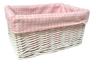White Wicker Basket Nursery Storage Box Gift Hamper Pink Gingham Image Is Loading White Wicker Basket Nursery Storage Box Gift Hamper